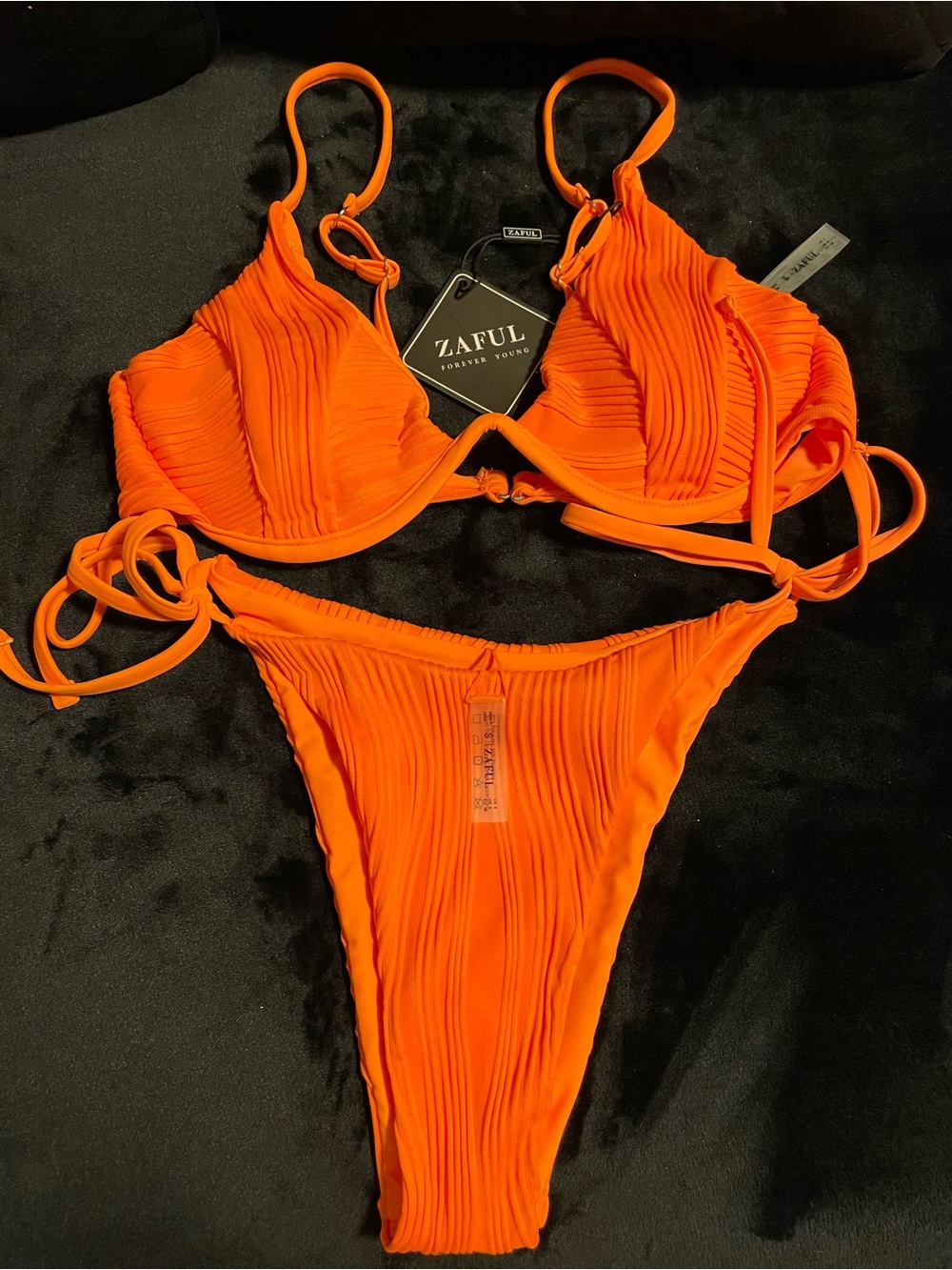 Zaful Bright Orange Ribbed Two-Piece Bikini